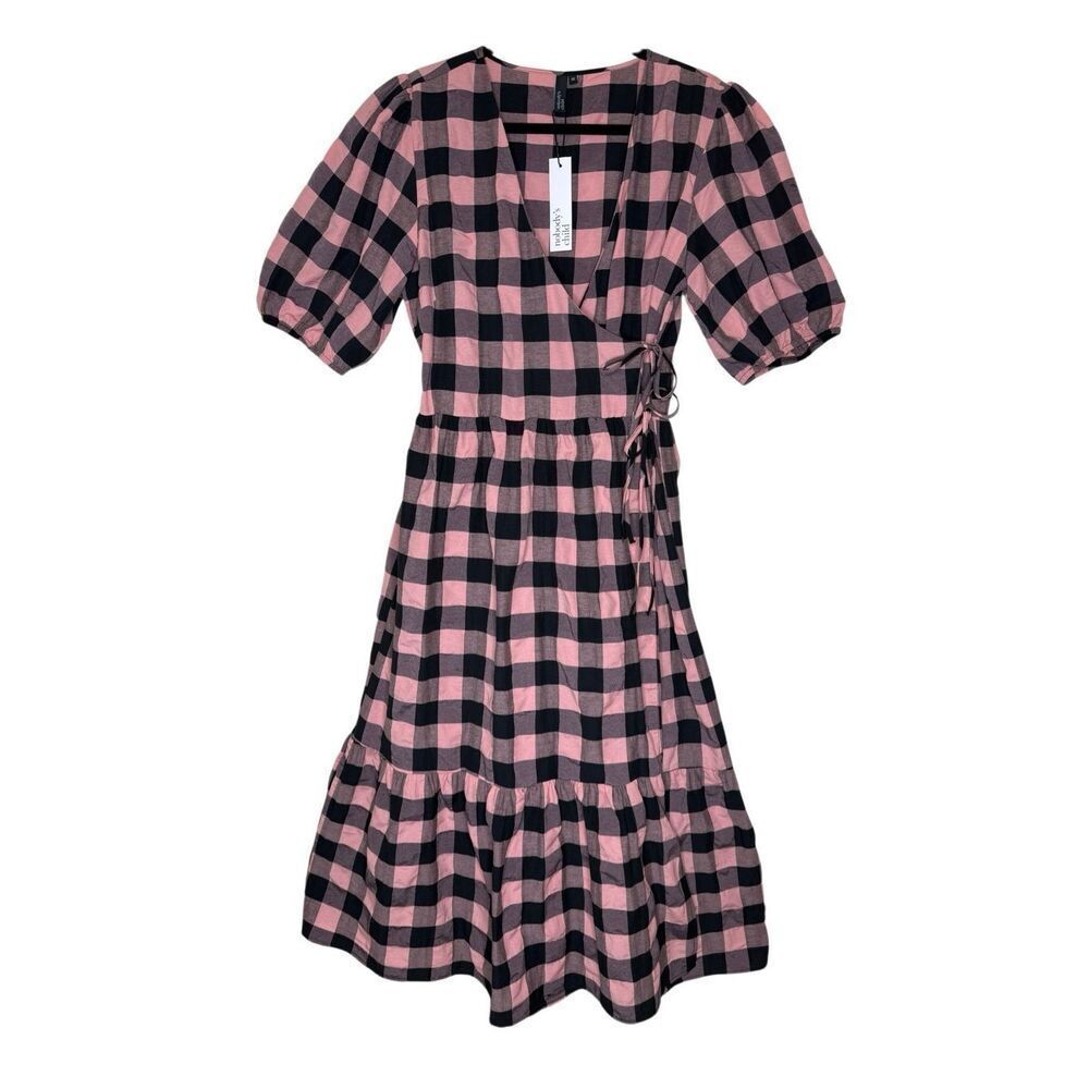 NEW Nobody’s Child Wrap Dress Pink & Black Gingham Size 8 NWT Modern Prairie